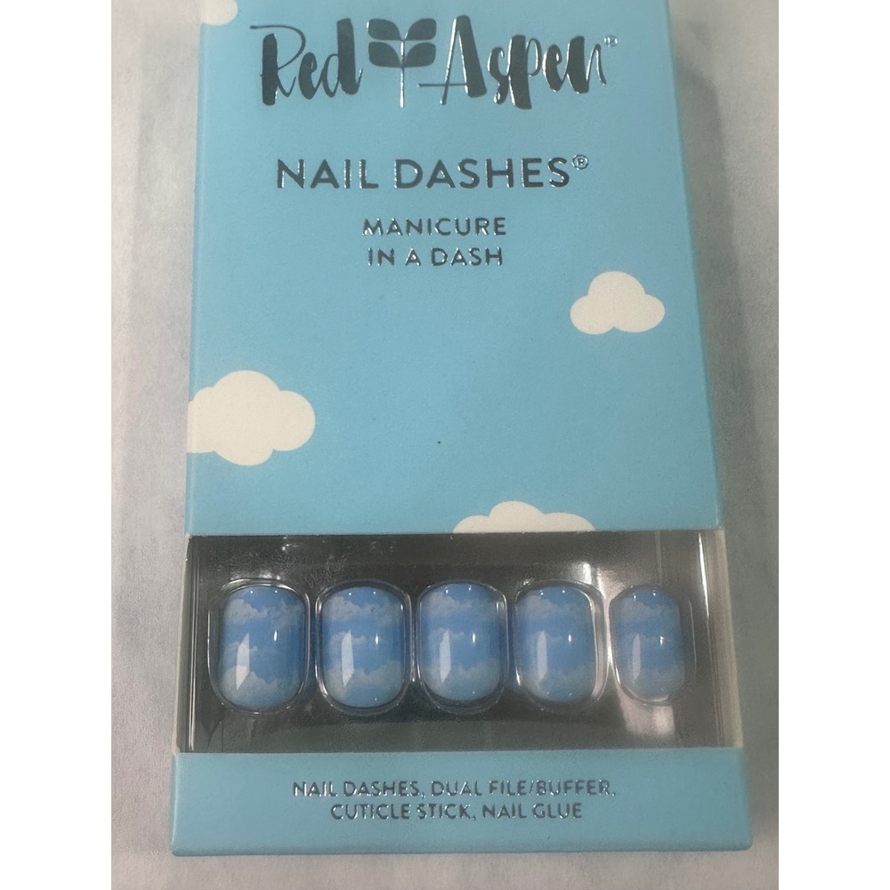 Red Aspen Nail Dashes Hopes Daydreams Blue Sky Cloud Press On Manicure Kit